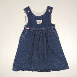 Vtg 90s Lee Denim Acid Wash Pinafore Dress Girls 6x